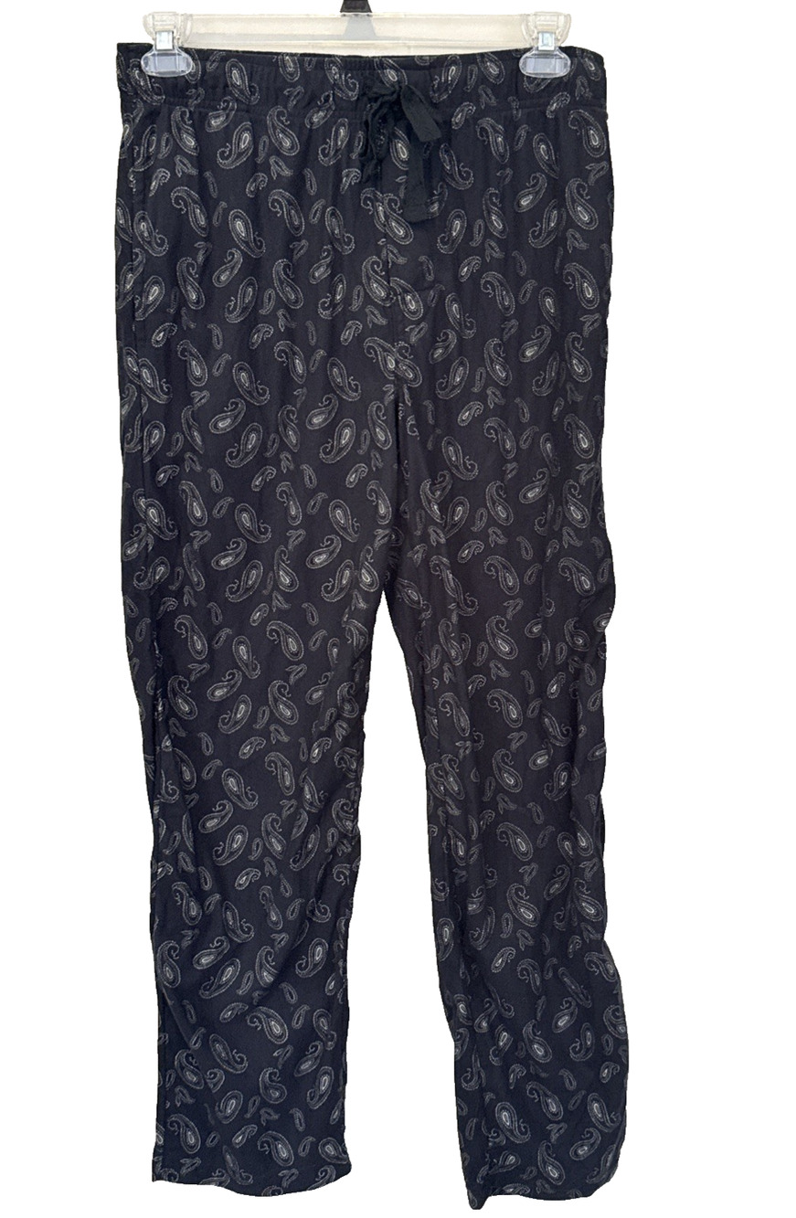 Van Heusen Men's Medium (M) Flannel Fleece Sleep Pant Black/Paisley Pockets NWOT